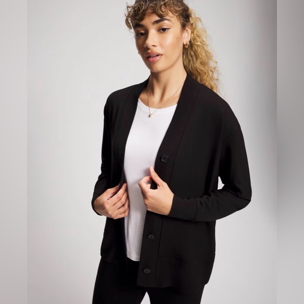 Soma Size Small Black Ultrasoft Fleece Rayon Button Long Sleeve Cardigan Sweater